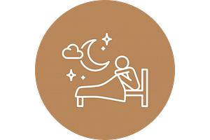 ベッドで布団にくるまりながら座る人物を描いた、就寝や安静を表すシンプルなアイコン